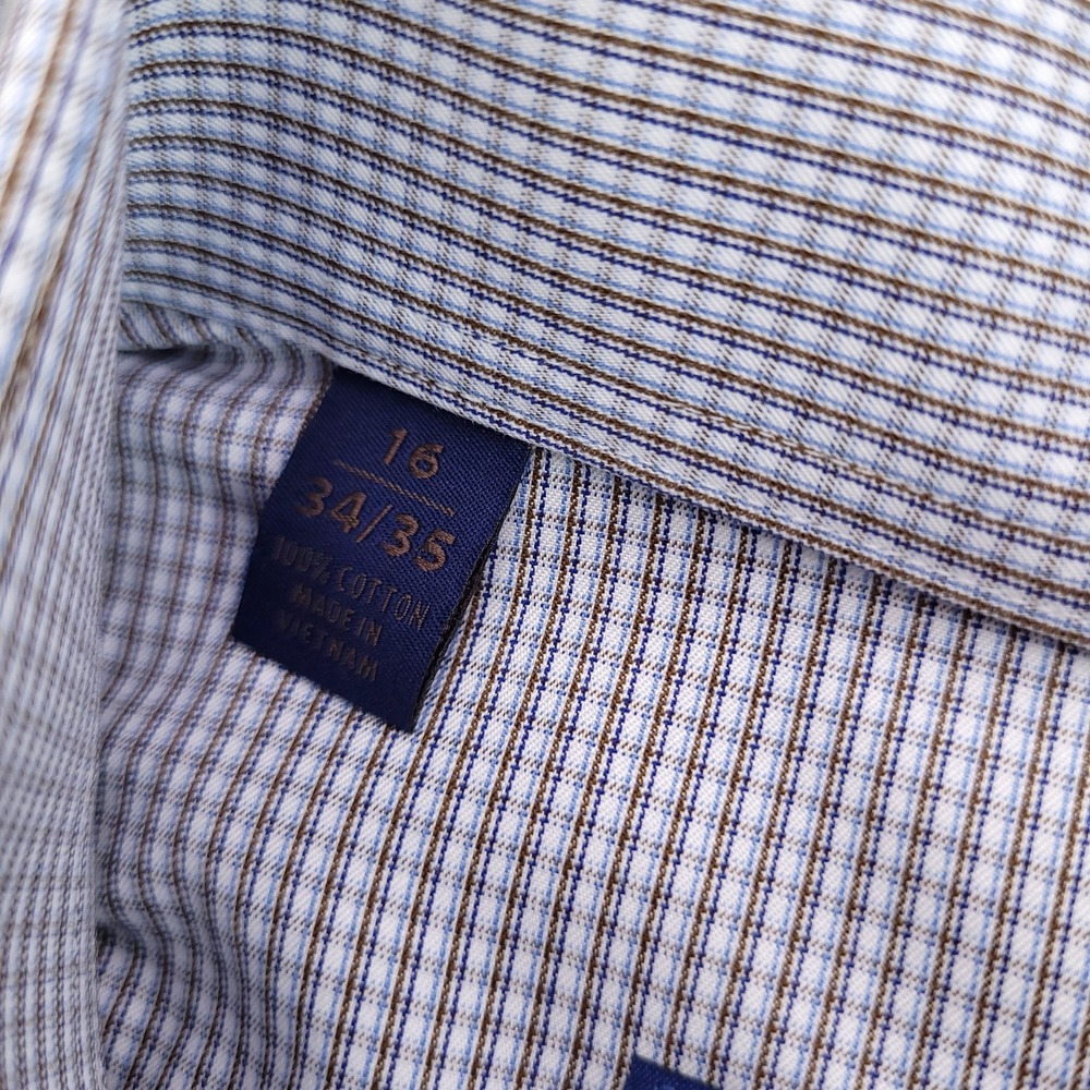 David Donahue Dress Shirt Mens 16 34/35 Regular Fit White‎ Check - Picture 4 of 12